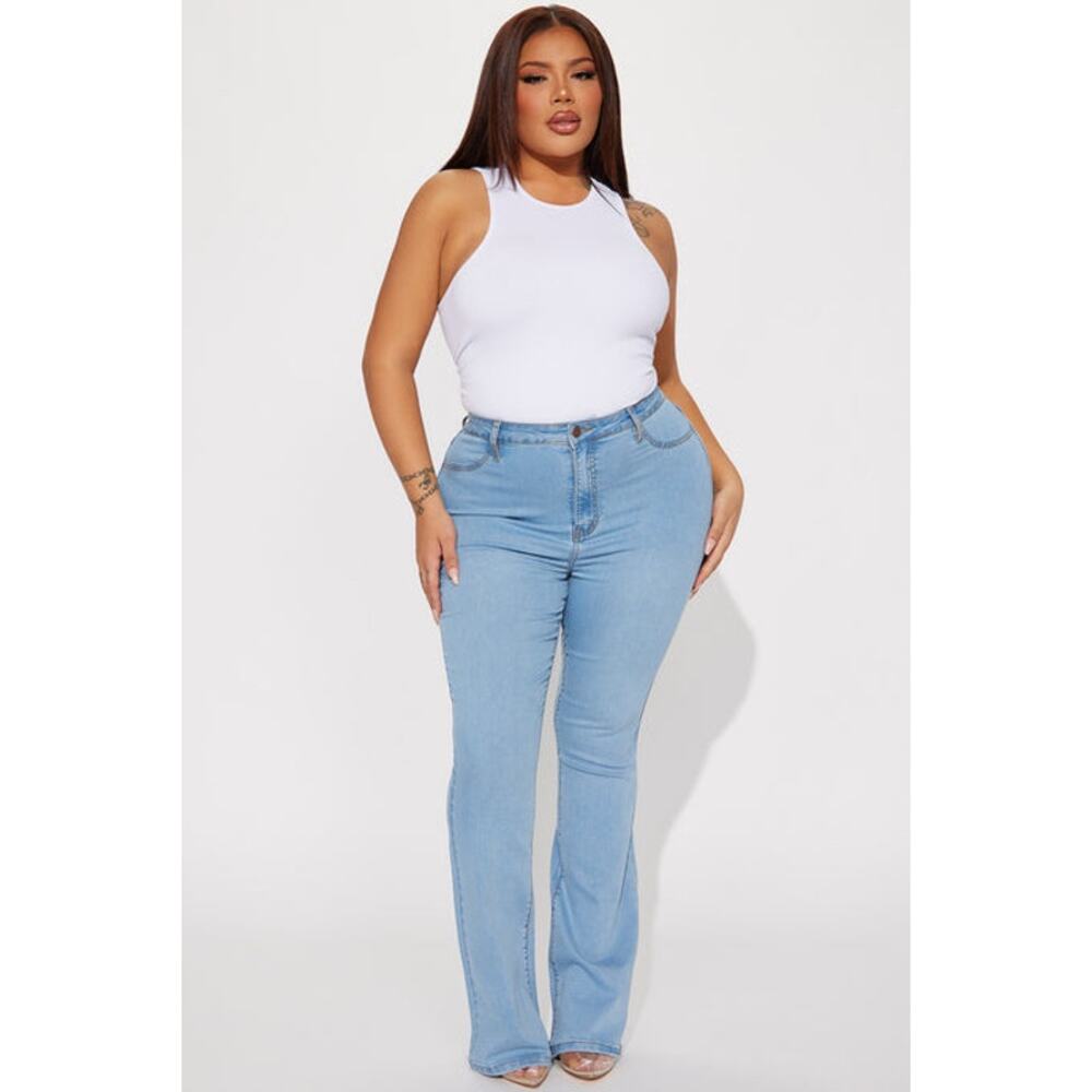 Fashion Nova Deep In My Soul Flare Jeans - Light Blue Wash